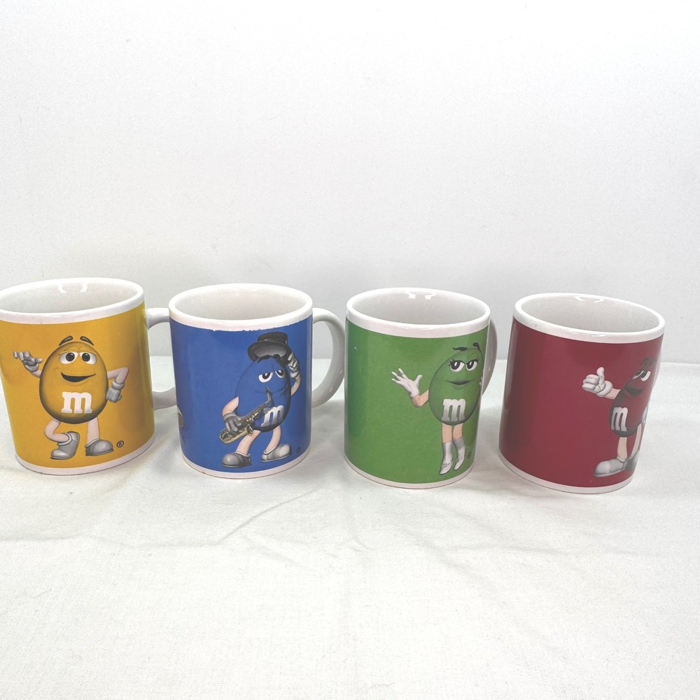 Set of 4 M&M's Character Coffee Mugs Yellow Blue Green Red Ceramic Mars Inc